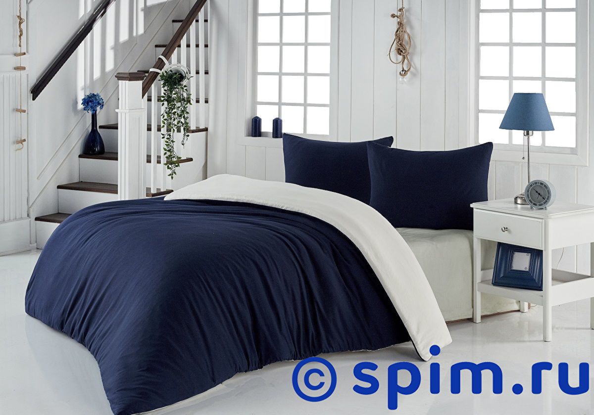 Постельное белье Karna Sofa синий-кремовый Евро-стандарт